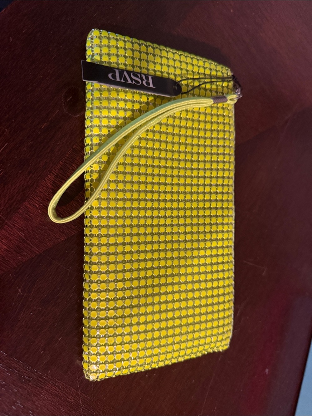 RSVP Neon greenish yellow Rhinestone Wristlet Clutch